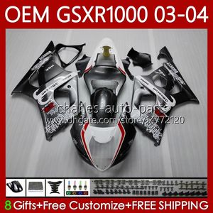 Injektion Glossy Silvery Mold Body for Suzuki GSX-R1000 GSXR 1000 CC GSXR-1000 K 3 2003-2004 Kroppsarbeten 67no.4 K3 1000cc GSXR1000 03 04 GSX R1000 2003 2004 OEM Fairings Kit