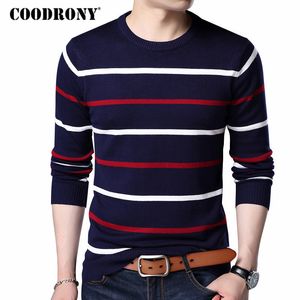 Coodrony O-Neck Pullover Män Varumärke Kläder Höst Vinter Ny Ankomst Cashmere Wool Sweater Män Casual Striped Dra Män 152 200929