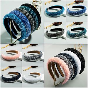 Rhinestone Beaded  Hair Bands For Women Lady Luxury Shiny Padded Diamond Headband Hair Hoop Fashion Hairbands Hair band 10 Color