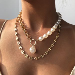 Kpop 2 Layers Baroque Irregular Pearl Necklaces Wedding Party Clavicle Chain Choker Necklace for Women Aesthetic Jewelry