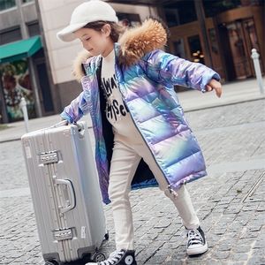 2020 moda ragazza vestiti piumino caldo bambino cappotto parka vera pelliccia capretto adolescente addensare tuta sportiva freddo inverno abbigliamento tuta da neve LJ201017