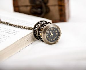 Lovely gift small size hanging watch 28MM X 39MM small birdcage quartz vintage pocket watch necklace Korean sweater chain fashion watch jewe