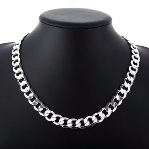Kedjor 20 / 22inch 12 mm Curb Chain Halsband för män Silver 925 Halsband Choker Man Mode Male Smycken Wide Collar Moment Colar