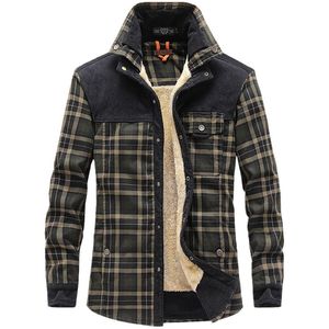 メンズジャケット冬のジャケット男性厚く暖かいフリースシャツコート純粋な綿チェック柄軍服 Chaquetas Hombre M-4XL
