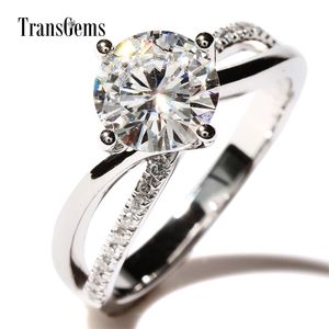 TRANSGEMS Ring 14K White Gold Center 1,5ct 7,5 mm de cor Excelente anel de noivado de corte para mulheres Casamento Y200620