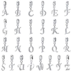 new 26 English letter pendant S925 silver Charms fit pandora bracelet beaded big hole beads diy small accessories wholesale