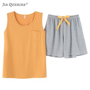 Pijamas de verão set mulheres loungewear algodão jovem senhoras sleepwear sem mangas pulôver inteligente estudante casual meninas casa roupas y200708