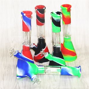 Percolatori portatili Tubi per l'acqua in silicone Narghilè con ciotola in vetro da 14 mm Mini bong Impianti petroliferi Downstem Tubi di paglia Dab concentrati diffusi