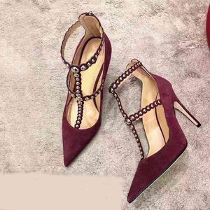 Kleid Schuhe Neue Frauen Mode High Heels T Strap Niet Dekor Pailletten Dame Pumps Knöchel Zip Doppel Bar Party Frau freies Schiff 220303