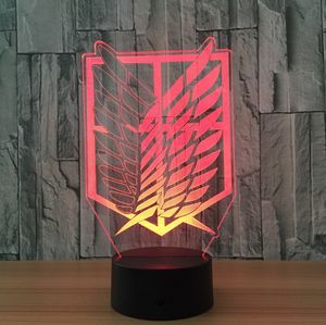 Atak na Titan Odznaka 3D Nowość LED Nightlight Home Decor Lampa Stołowa 3D Visual Night Light Dla Child Gift