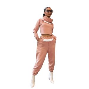 Ladies Splicing Sports Sets Fashion Trend High Neck Long Sleeve Sweatshirt Pants Suits Designer Female Autumn New Casual Loose Tracksuits