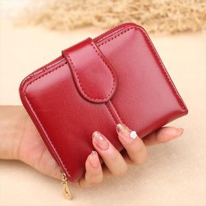 2021 Wallet Short Pu Womens Purse Zipper Button Red Small Coin Pocket Cartera