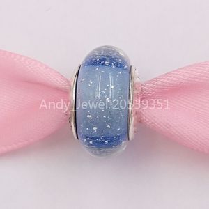 Andy Jewel 925 Sterling Silver Beads Handgjorda lampor DSN Askepott Silver Charm med blå fluorescerande Murano Glass Charms Fits European Pandora Style