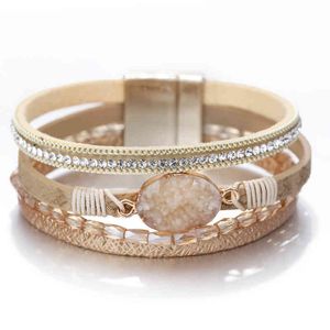 Wholesale sterling silver cuffs for sale - Group buy Personality Design Crystal Bangle Leather Wrap Inlaid Stone Bracelet for WomenFor Thanks Giving Day And ChristmasFor Party Jewels