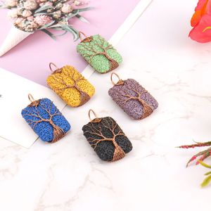 Wholesale copper jewelry womens resale online - Handmade Tree of life Colorful Square Lava Stone Pendant Retro Copper Twine Necklace DIY Arom Essential Oil Diffuser Necklaces for Women Men Jewelry