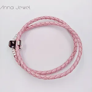 High quality Fine Jewelry Woven 100% genuine Leather Bracelet Mix size 925 Silver Clasp Bead Fits Pandora Charms Bracelet DIY Marking  for women men gifts 590705CMP-D