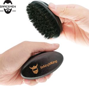 MOQ 100 pcs OEM Customized LOGO Pocket Oval Beard Brush with Boar Bristle Travel Mini Brush for Men Grooming