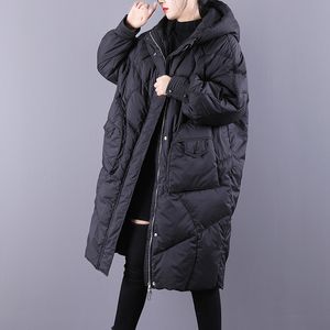 Fitaylor Kış Gevşek Kapüşonlu Uzun Ceket Kadınlar 90% Beyaz Ördek Aşağı Ceket Yüksekliği Kaliteli Ekmek Parka Kalın Sıcak Ekleme Dış Giyim 201103