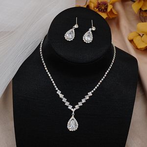 Diamant Zircon halsband och örhängen 2 bit bröllop smycken set