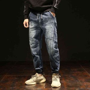 Mode Streetwear Men Jeans Loose Fit Spliced ​​Designer Casual Denim Cargo Byxor Vinter Plus Velvet Hip Hop Warm Jogger Trousers G0104