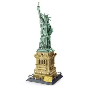 Wange World Architecture Series Staty av Liberty Modell Byggblock Set Classic Moc City StreetView Leksaker för Barngåva Y220214