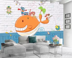 Karikatür Hayvan 3d duvar kağıdı Klasik duvar kağıdı Karikatür Köpekbalığı Çizim Salon Yatak odası Wallcovering HD 3d Duvar kağıdı 3d