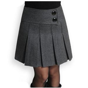 新しい秋の春の春のウールショートハイウエストプリーツスカート女性のためのセクシーなブラックグレーウールスカートS429 201027
