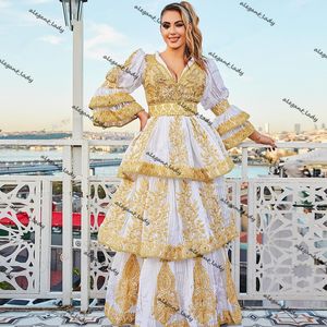 Vestidos Formales Geleneksel Kosova Arnavut Abiye Altın Dantel Aplike Uzun Kollu Balo Elbise Robe Soirée de Mariage