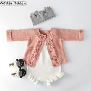 Roupa Outono Malhado Romper Set Infantil Recém-nascido Menina Cardigan Meninos Sweater Algodão Baby Jumpsuit para meninas 201027