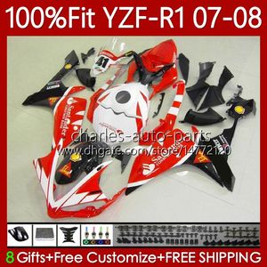 100% Fit Feeterias OEM para Yamaha YZF-R1 YZF R1 1000 CC YZFR1 07 08 Moto TRABALHO 91NO.71 YZF R1 1000CC Santander Red YZF1000 2007 2008 YZF-1000 2007-2008 corpo de molde de injeção