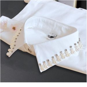 Camisas de colarinho falso de algodão branco mulheres pearl tassel colarinho falso colarinho destacável para suéter nep kraagje blusa jllipv