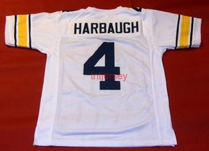 Tanie niestandardowe # 4 Jim Harbaugh Jersey White Słuszczony numer nazwy
