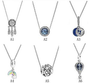 デザイナージュエリー925シルバーネックレスハートペンダントフィットPandora Rainbow Ocean Hollow GalaxyカップルLove Necklacesヨーロッパスタイルのチャームビーズムラノ