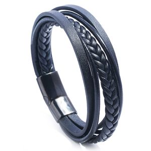 Retro Mens Leather braided Bracelet multilayer stainless steel Clasp bracelets fashion jewelry will and sandy gift