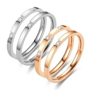 Casal anéis de aço inoxidável anel de diamante rosa ouro zircão mulheres noivado anéis de casamento moda presente