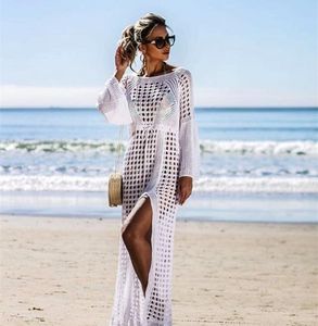 Hollow knitted bikini Cover-ups sunscreen shirt Sexy knitt beach skirt long sleeve holiday swimsuit clothes