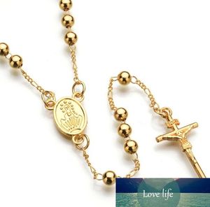 Classic Religious Style Gold Cross Rosary Pendant Necklace Jesus Beads Cross Hip Hop Necklace