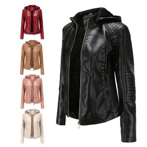 Women's Jackets Womens Faux Leather Jacket Motorcycle Plush Coat Autumn And Winter Short Outwear For Biker With Hooded