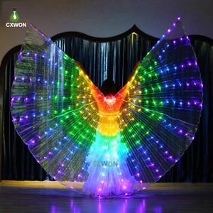Regenbogen Farbe Ach Winkel Led Flügel Erwachsene Led Kostüm Zirkus Led Licht Leuchtende Kostüme Party Zeigen Isis Flügel Dancewear