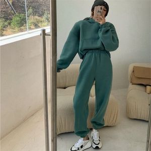 Primavera Mulheres Hoodies Sweatshirt Tracksuit Fleece Algodão 2 partes Conjuntos Feminino Calças Ternos 220315