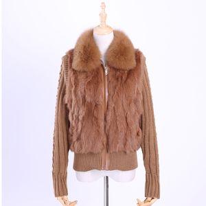 Women's Winter Coat Fur Jacket Warm Rabbit Fur Mink Long Fur Ladies Clothing Collar Knitting Sleeve Casual Short Outwear Slim 201209