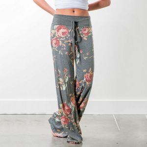 Lossky Frauen Lose Hosen Blumen Druck Kordelzug Casual Breite Bein Hosen Lange Hosen Jogginghose Frauen Sommer Plus Größe 201119