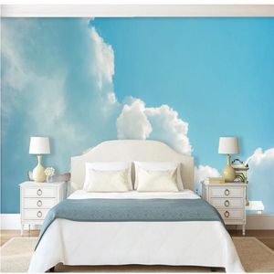 3d stereoscopic wallpaper Beautiful small fresh blue sky white cloud sky wallpapers background wall mural