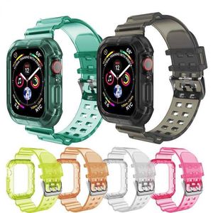 スポーツウォッチファッションソリッドカラーシリコンリストバンド Apple watch 7 6 5 4 3 2 1 SE SiliconeTransparent キャンディ Iwatch に適したストラップ