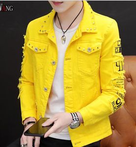 Moda - wiosna mężczyźni dżinsowa kurtka męska koreańska wersja dziura dżinsowy trend nit kurtka płaszcz jean odzieży wierzchniej