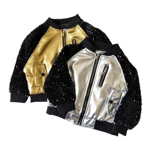 Fuax Leather For Sequin Brand Clothes Girls Coat Children Clothing Autumn Girl Baby Boy Jacket LJ201125