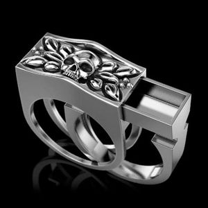 Unik designer Sterling Silver Skull Ring Mens Anniversary Gift Mode Accessory Men Hip Hop Smycken Viking Punk Rings Storlek