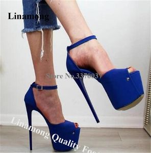 Linamong Più nuovo Peep Toe Pelle scamosciata Décolleté con tacco a spillo Décolleté Sexy blu Super High Heels Scarpe eleganti da club formali