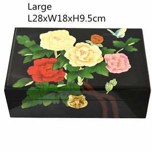 Vintage Big Decorative Wood Colorful Box Jewelry Deluxe Storage Box Organizer Case 2 Layer Chinese Lacquerware Boxes with Lock Wedding Gift