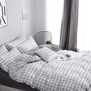 Liv-Esthete Mode Classic Black Grid Bedding Set Double Queen King Bed Linne Soft Duvet Cover Pillowcase Flat Sheet för Vuxen C0223